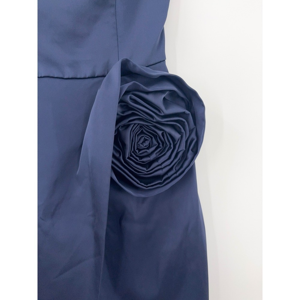 B35 Ronny Kobo Pradova Midi Dress XS Navy Blue Strapless Rosette Slit Cocktail - Picture 8 of 13